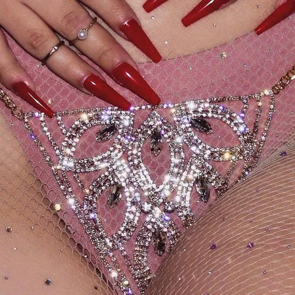 Sexy Rhinestone Thong Body Chain Crystal Bikini Waist Jewelry Lingerie Women - Picture 3 of 6